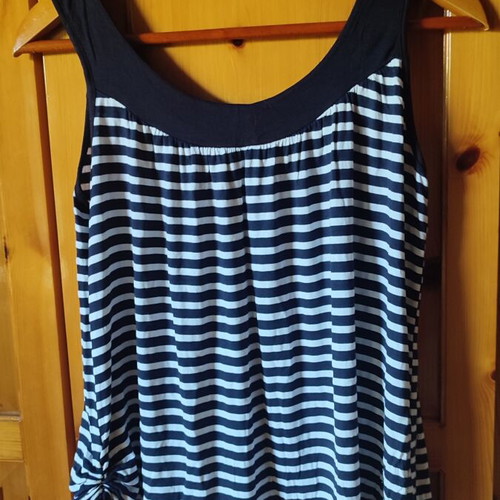 Striped navy blue sleeveless blouse, large size