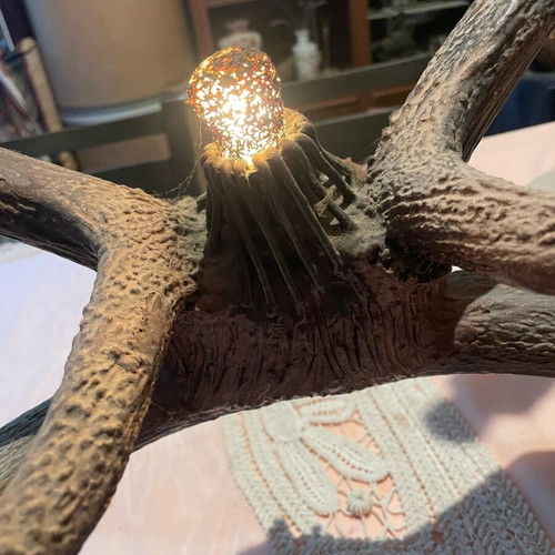 Lamp made of deer antler like new, made in 1960