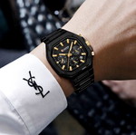 Ρολόι Curren Polygon Chrono καινούργιο, μαύρο με χρυσαφί λεπτομέρειες