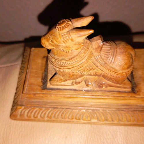 Wooden Nandi Figurine used, Hindu sacred bull collectible