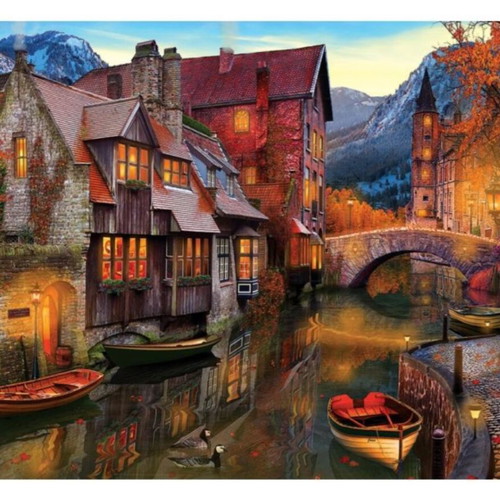 Art Puzzle 2000-piece sealed puzzle, houses along canal