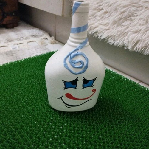 Handmade decorative snowman bottle hand-painted