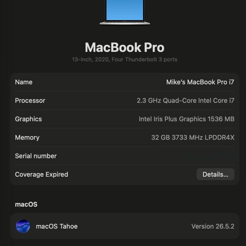 Apple MacBook Pro 13 2020 i7 32GB RAM 512GB SSD