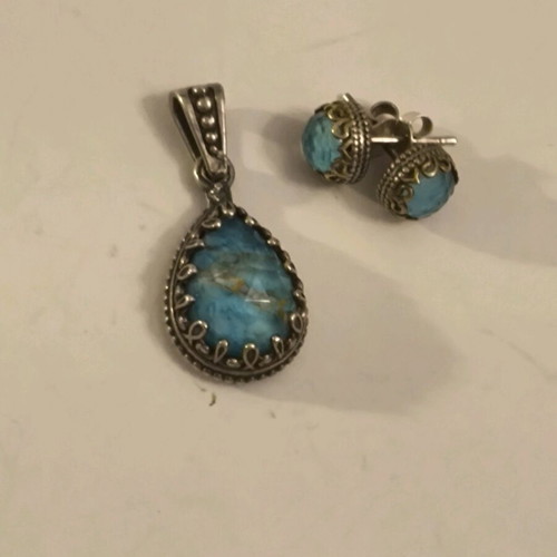 Silver 925 handmade set with aqua marine like new