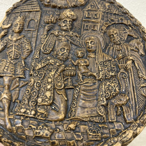 Antique wax plaque 1718, Adoration of the Magi