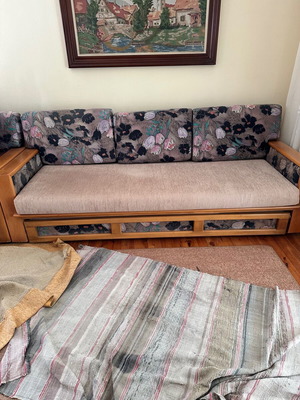 Living room sofas like new, 3-seat bed sofa, 2-seat sofa and armchair with storage