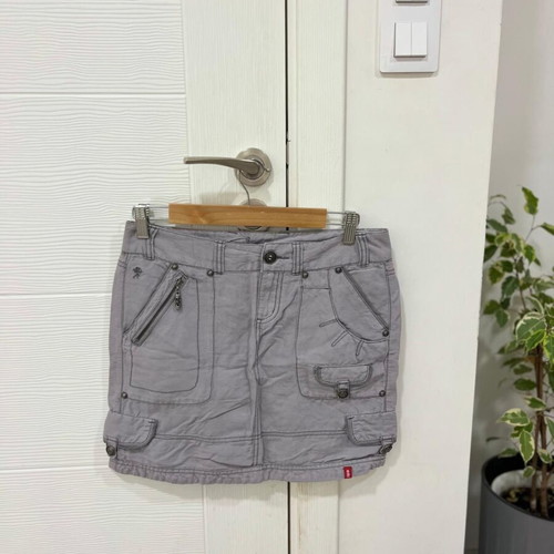 Y2K Mini Denim Cargo Skirt by EDC Esprit used, pale purple, size EU32
