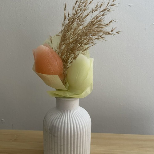 Plaster vase with two candles handmade