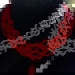 Χειροποίητο κολιέ με τεχνική needle tatting, ροζ βαμβακερή κλωστή