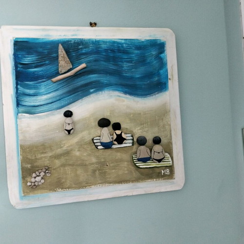 Paralia painting new with wood and pebbles 3D relief