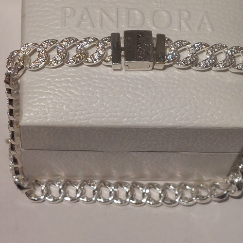 Pandora bracelet size 18, silver with cubic zirconia