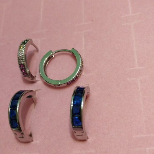 Stainless steel semicircle hoop earrings with multicolor and blue zircon set of two pairs new