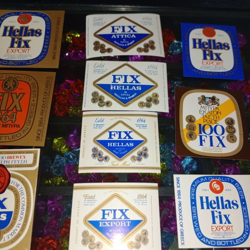 Vintage FIX Hellas beer label collection, 10 pieces, mint condition