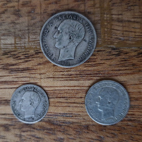 George I silver coins lot used, 3 pieces, 1873-1874