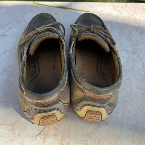 Timberland shoes used, brown, canvas and leather, size 9M