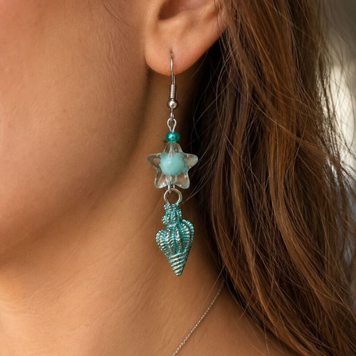 Ocean Whisper Handmade Earrings with Starfish and Turquoise Shell