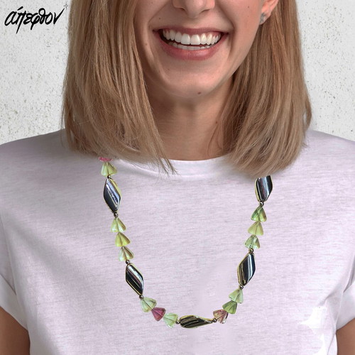 Aurora Fluorite Silver Necklace 925 New with Tricolor Fluorites