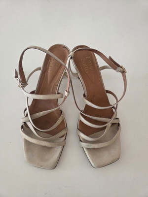 Emilio Sarto Strappy Square Toe Heel Sandals used, champagne metallic