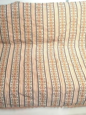Woven traditional blanket used, beige with decorative lace, 180x260 cm