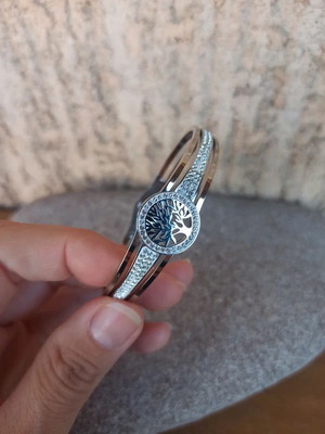 Bracelet stainless steel Tree of Life with crystals new, silver tone