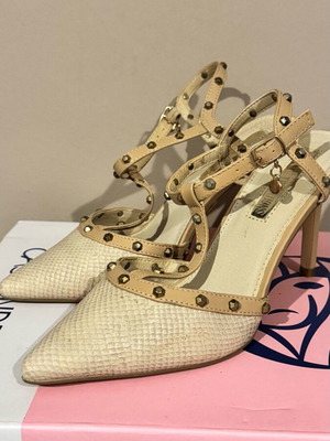 Xti high heel sandals used, size 39, beige with open heel and toe