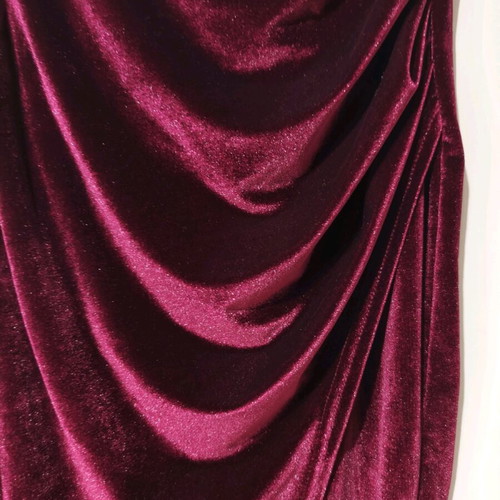 Burgundy Velvet Midi Skirt with Ruching New XS