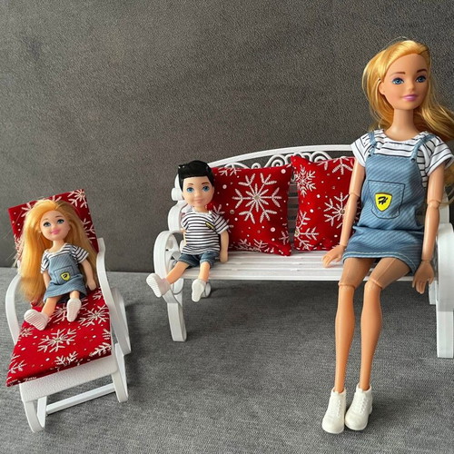 Christmas doll furniture set with festive cushions, new