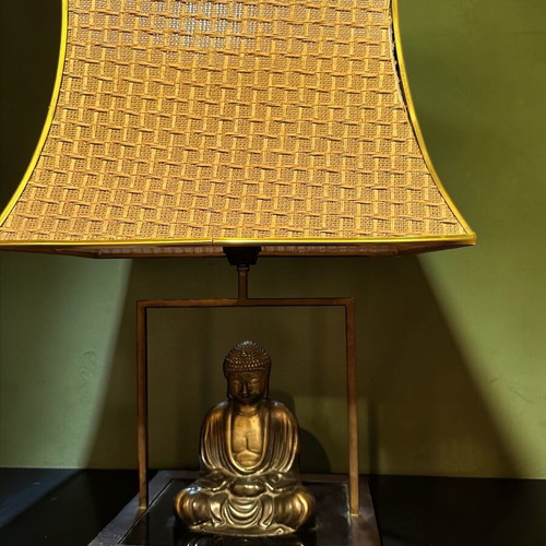 Buddha lamp vintage table lamp with metal base and pagoda shade used