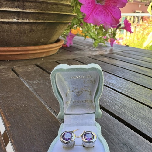 Silver earrings with purple amethyst stone like new 925
