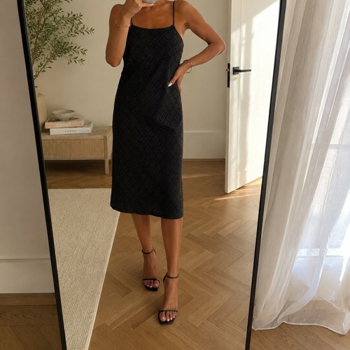 Black minimal slip dress like new with elegant fit and thin straps