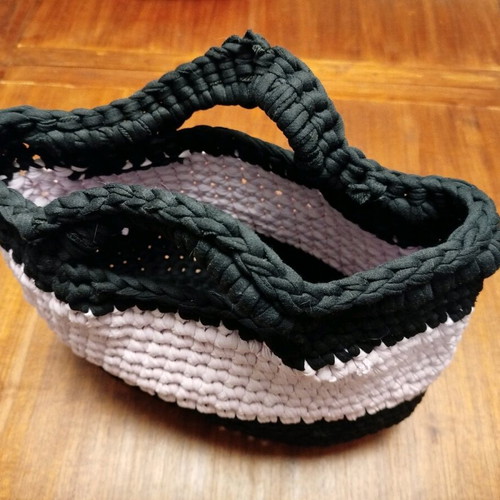 Handmade knitted bag A To Z Greek new, black-white cotton yarn