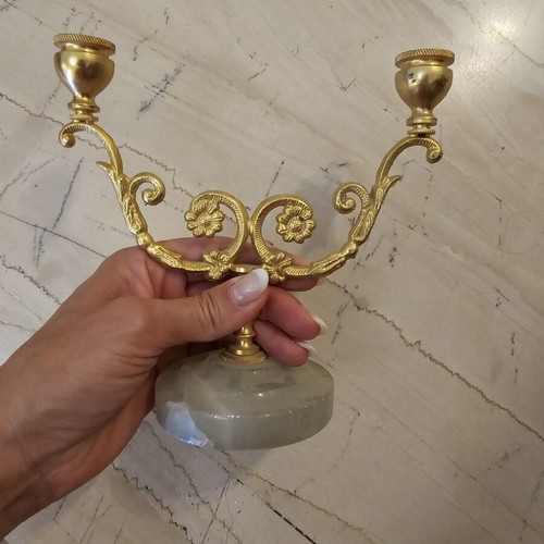 Candlestick like new, decorative metal and marble