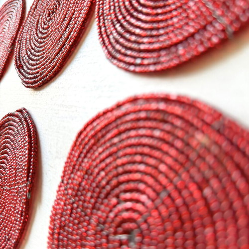 Set of 6 retro handmade coasters with red beads and wire