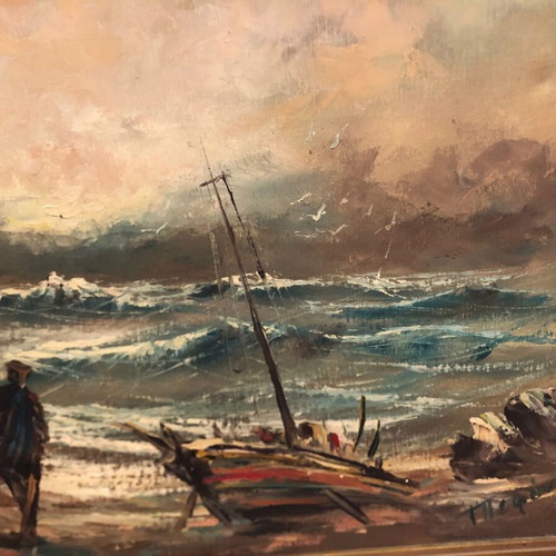 G. Pefanis painting with ornate frame, used, 80x140cm