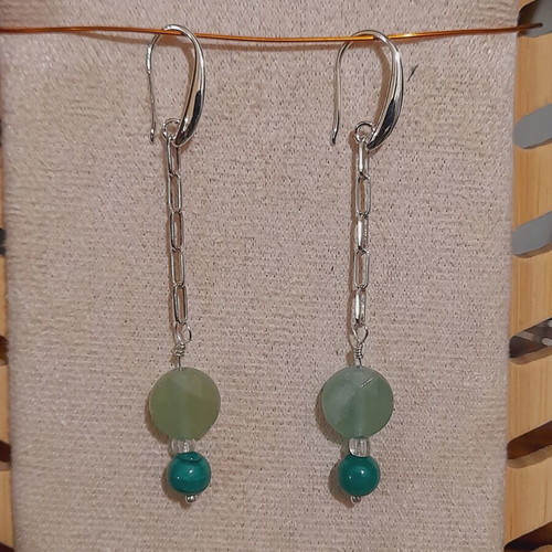 Silver earrings 925 with malachite semi-precious stones new
