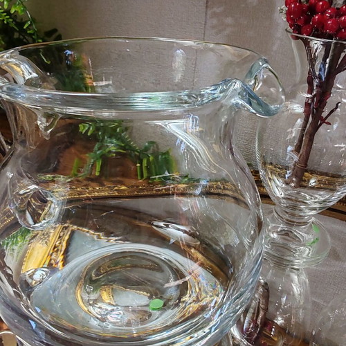 Vintage set of 3 solid glass pitchers and vase, Austria