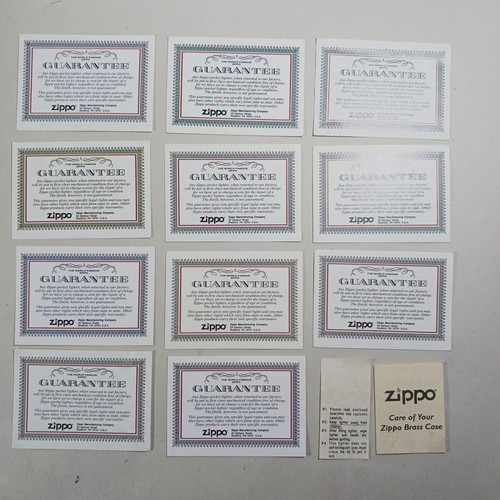 Zippo pack of 12 used warranty cards for lighters