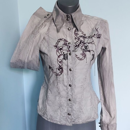 Γυναικεία σχεδιαστική πουκάμισο Versace Jeans Couture, γκρι βαμβάκι