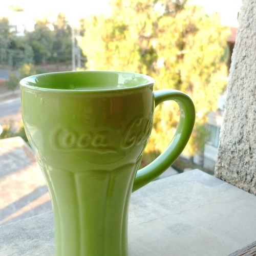 Coca-Cola green ceramic cup rare like new