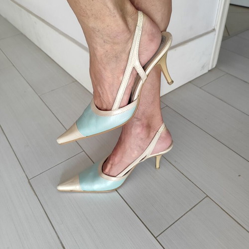 Vintage Formenterra leather sandals size 37 like new, beige and blue