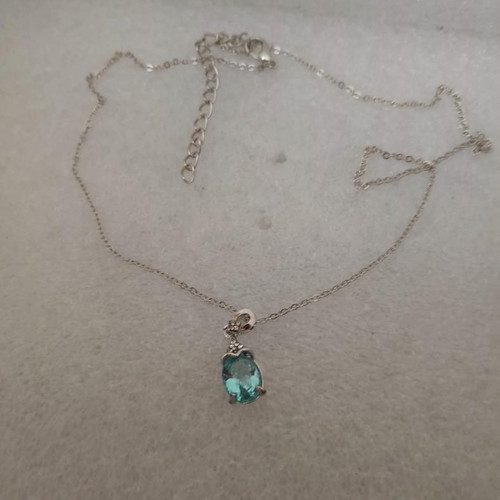 Pendant with blue crystal and silver chain like new