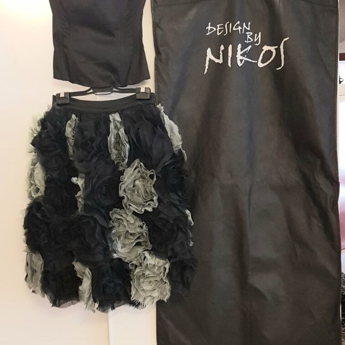 Design by Nikos evening set satin corset midi skirt bolero headband like new