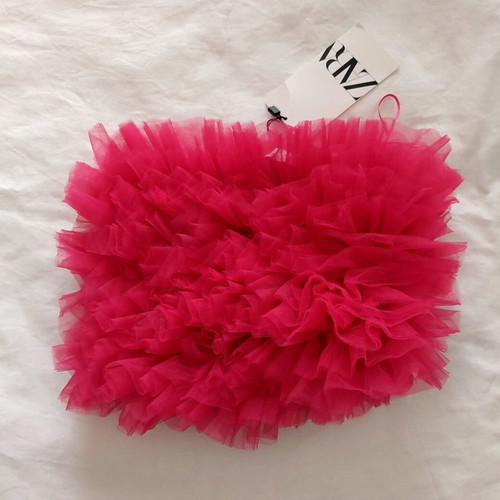 Zara tulle crop top fuchsia new, size XS