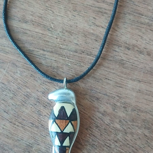 Ethnic pendant, metal and wood