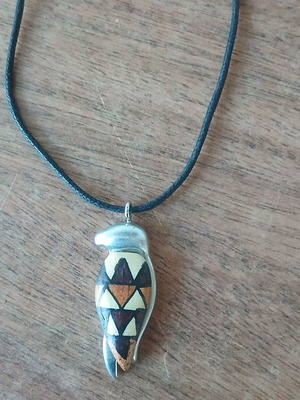 Ethnic pendant, metal and wood