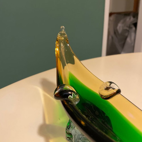 Decorative gondola Murano 1960 like new, green and yellow