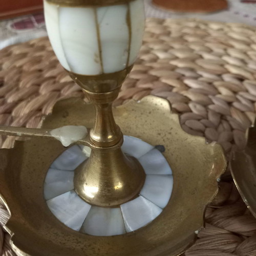 Set of brass candlesticks used, beautifully decorated