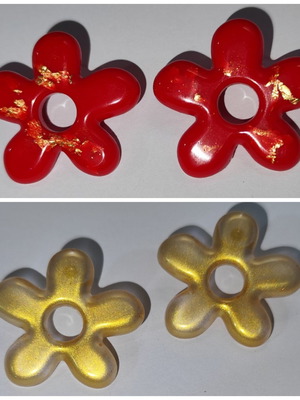Red Flower Earrings with Gold Leaf Details handmade