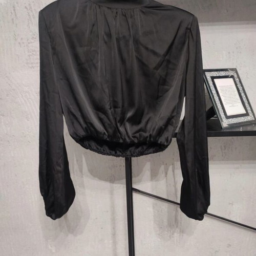 Thesis Satin Black Crop Top with High Neck and Shoulder Pads, Like New