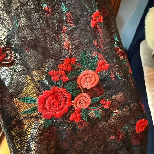 Lace overdress with embroidered roses Primark XS like new, black
